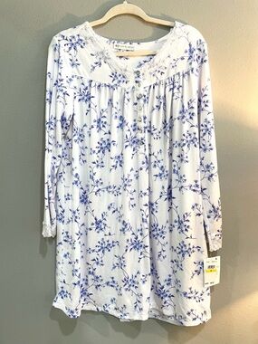 Eileen West White and Blue Floral Cottagecore Nightgown